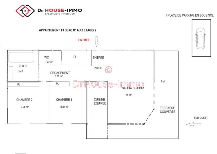 Appartement vente 3 pièces Toulouse 66m²
