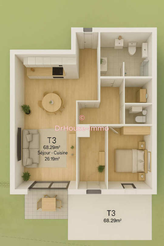 Photo 1 : Vente Appartement 3 pièces Sailly-sur-la-Lys 68 m²