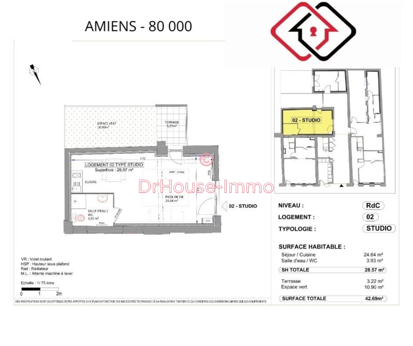 Appartement 1 pièce de 29 m² - Amiens (80000)