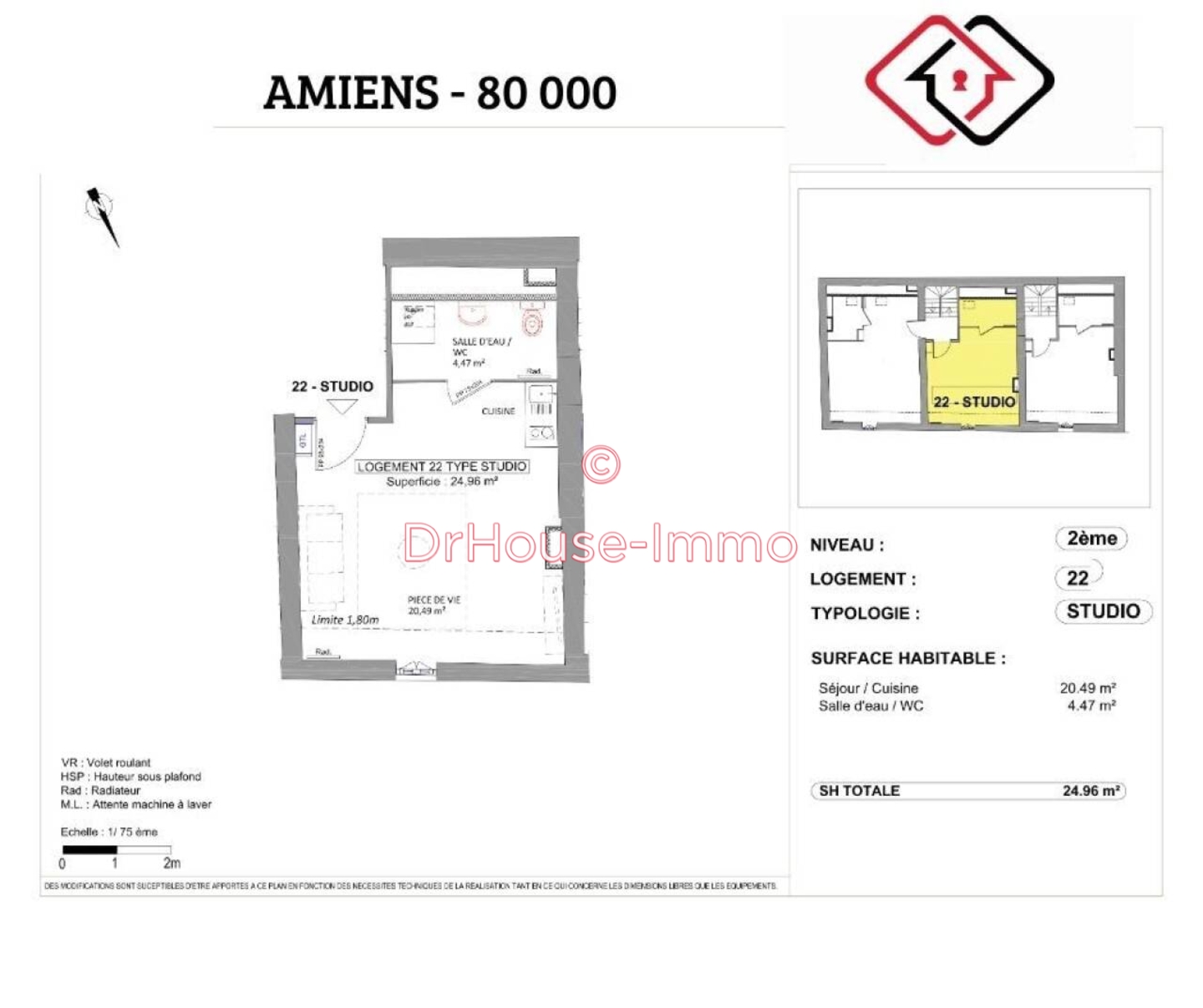 Appartement 1 pièce de 24 m² - Amiens (80000)