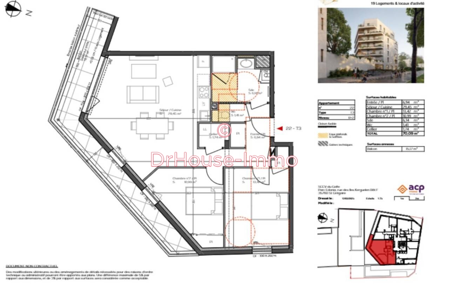 Appartement 3 pièces de 70 m² - Vannes (56000)