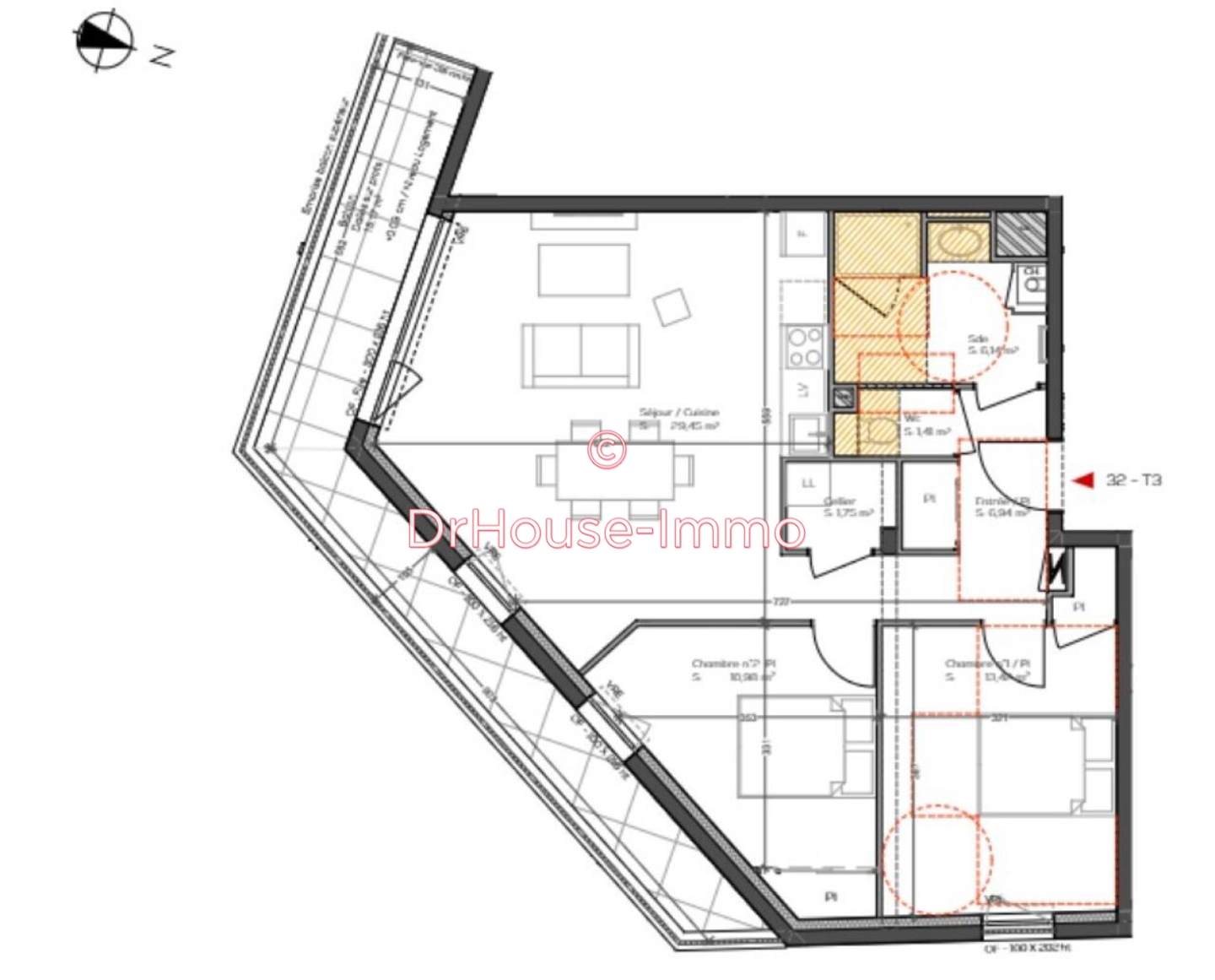 Appartement 3 pièces de 70 m² - Vannes (56000)