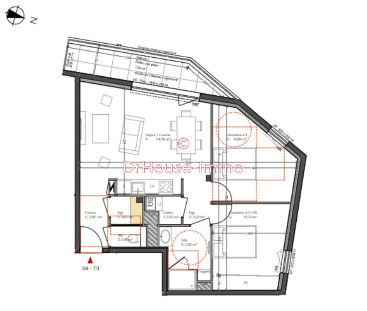 Appartement 3 pièces de 62 m² - Vannes (56000)
