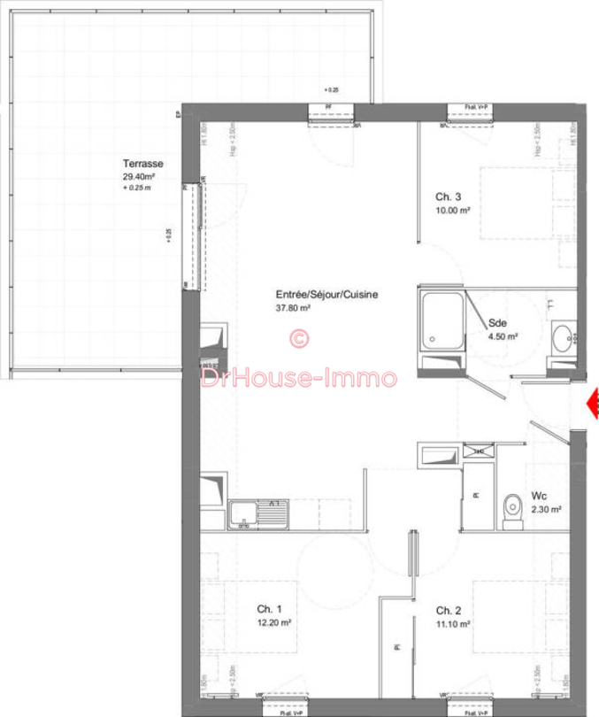 Appartement 4 pièces de 77 m² - Tours (37100)