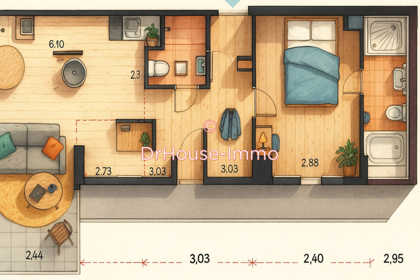 Appartement 2 pièces de 47 m² - Sailly-sur-la-Lys (62840)