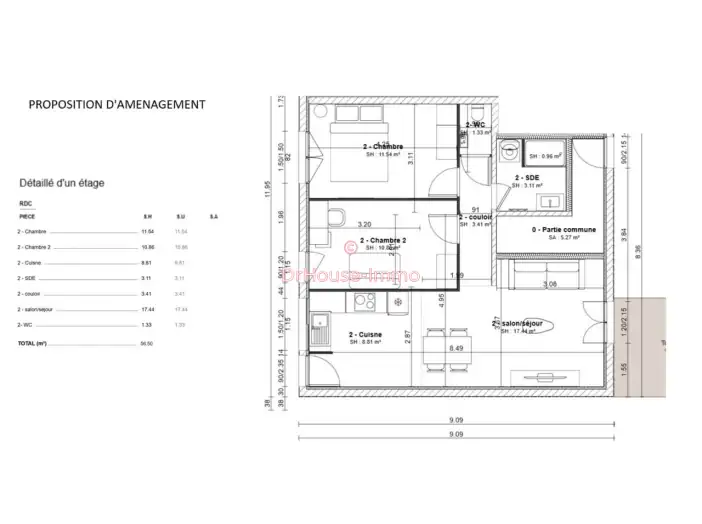 Appartement 3 pièces de 56 m² - Bretignolles-sur-Mer (85470)