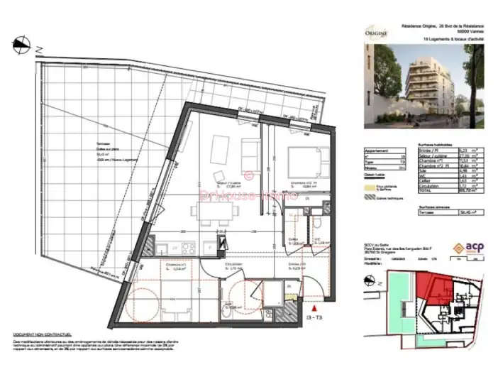 Appartement 3 pièces de 65 m² - Vannes (56000)