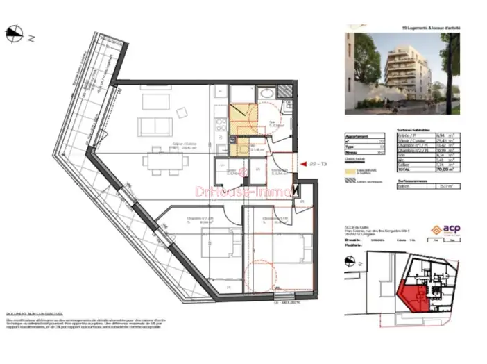Appartement 3 pièces de 70 m² - Vannes (56000)