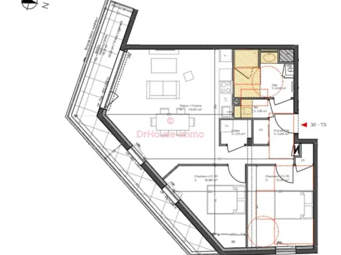 Appartement 3 pièces de 70 m² - Vannes (56000)