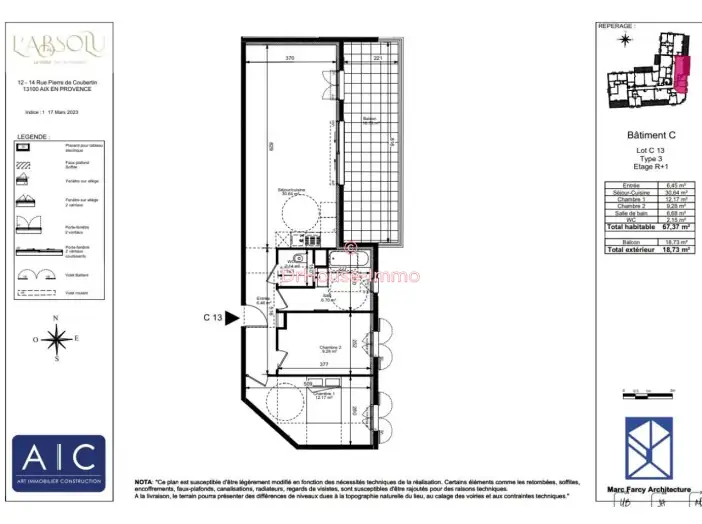 Appartement 3 pièces de 70 m² - Aix-en-Provence (13100)