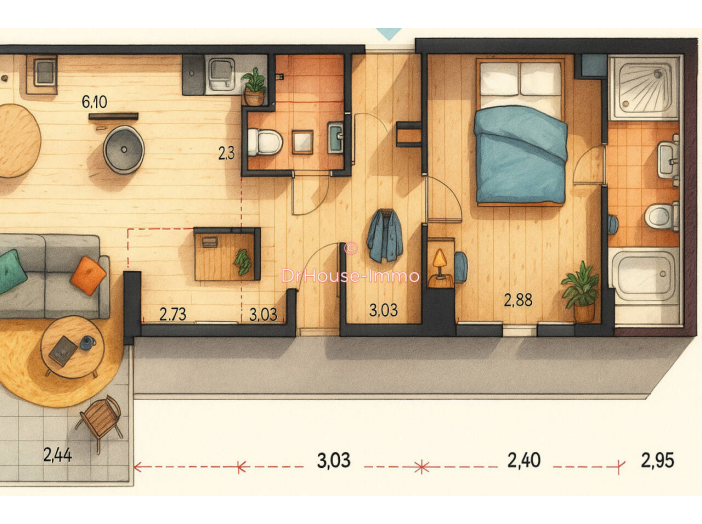 Appartement de 47m² - 2 pièces