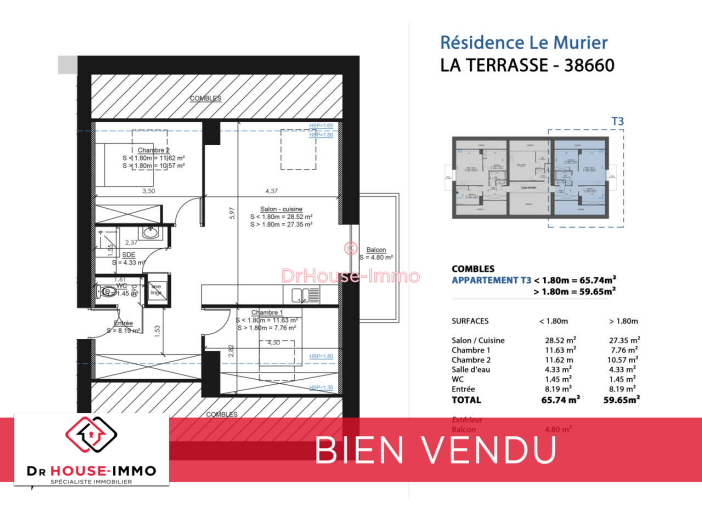 Appartement de 60m² - 3 pièces