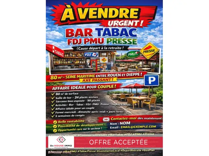 Commerce 1 pièce de 80 m² - Auffay (76720)